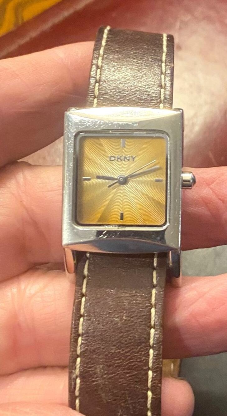 Women's DKNY Watch, Silver Tone with Champagne Tone Face, Leather Strap